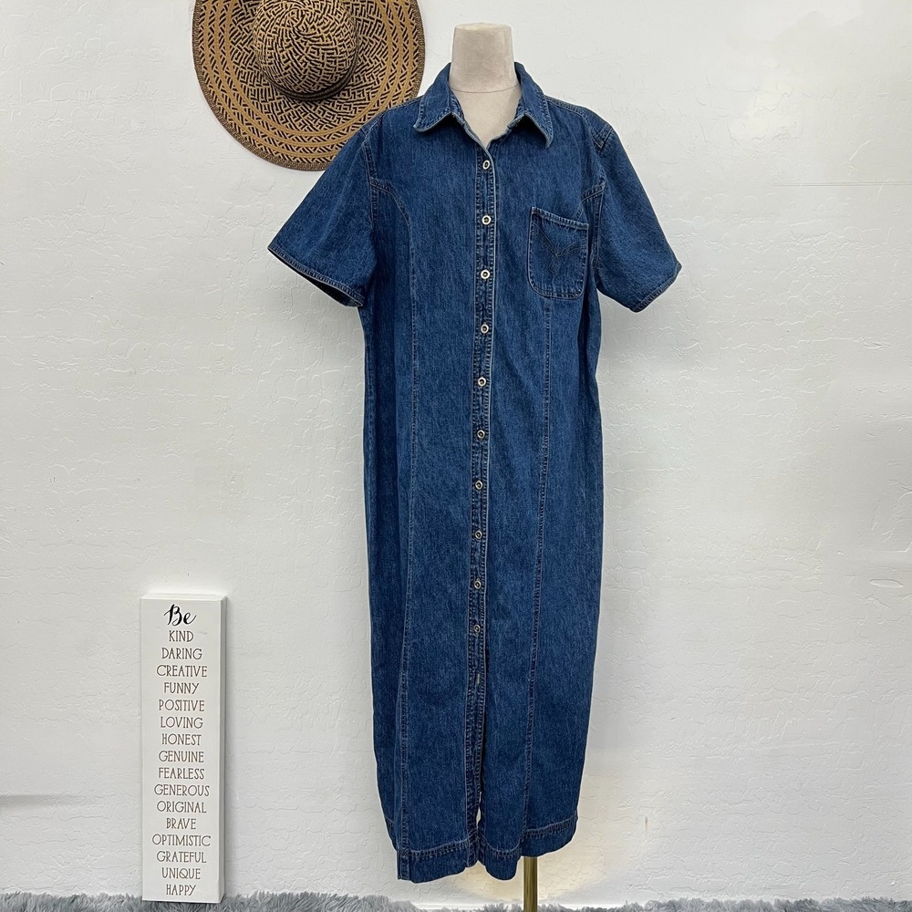 VTG Faded Glory Denim shirt shift dress 20W country ranch western button-front